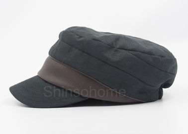 Fashion Men Blank Cotton Military Cap With Leather , Army Twill Cap