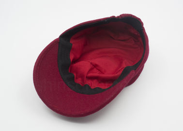 Dark Red Brush Cotton Military Cap Flexible Stretch Back Closure Fashionable