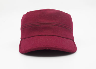 Dark Red Brush Cotton Military Cap Flexible Stretch Back Closure Fashionable