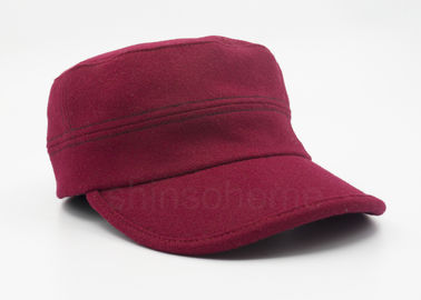 Dark Red Brush Cotton Military Cap Flexible Stretch Back Closure Fashionable