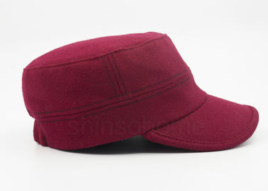 Dark Red Brush Cotton Military Cap Flexible Stretch Back Closure Fashionable