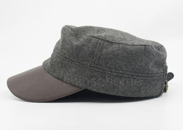 Cotton Wool Blend Military Cap Leather Bill Adjustable For Lady / Women
