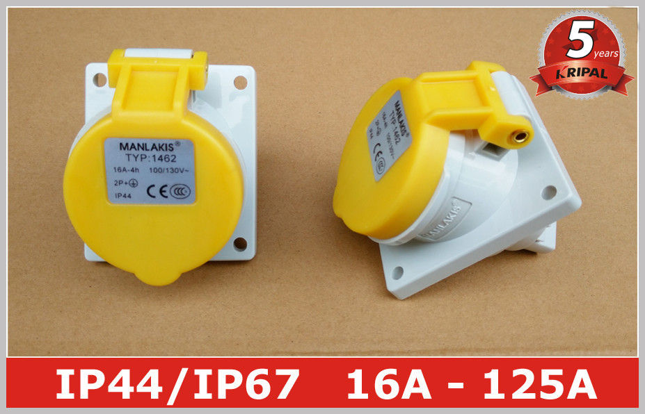 Angled Panel Mounted Industrial Power Socket switch 110V 16A IP44 3 Pin For Marine